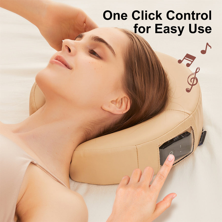 Music Master Crescent Round High Fidelity Sound Face Cradle Cushion- Bluetooth Massage Pillow-Music Headrest Cushion Pad Musical Neck Support for Massage Tables. Cream Color