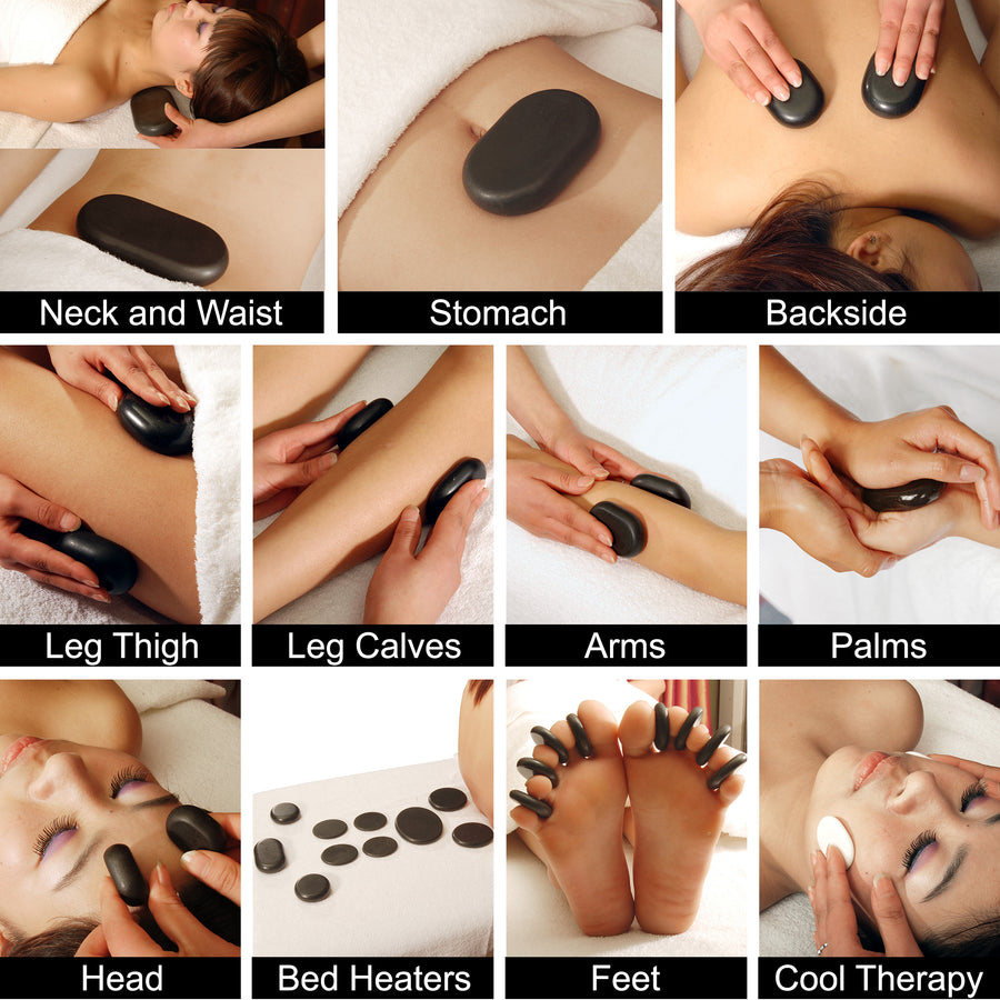 Master Massage 50 pcs Deluxe Body Massage Hot Stone Set, 100% Basalt Rocks, with Bamboo Box