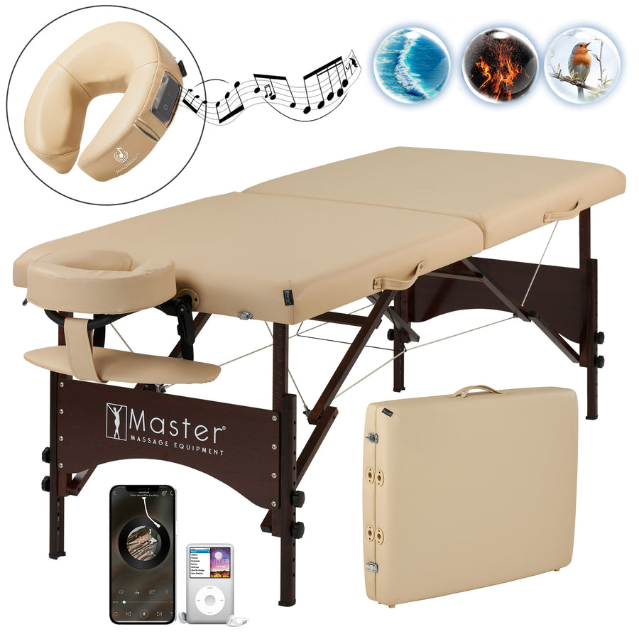 Master Massage 70cm Price Competitive Argo Portable Massage Table Package in Cream w/ Walnut Legs
