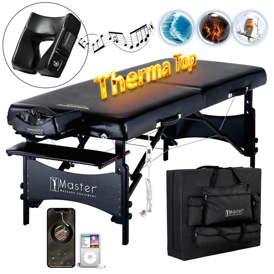 Master Massage 71cm GALAXY Massage Table with THERMA-TOP Built-In Adjustable Heating System, Sophisticated Black on Black Color Theme!
