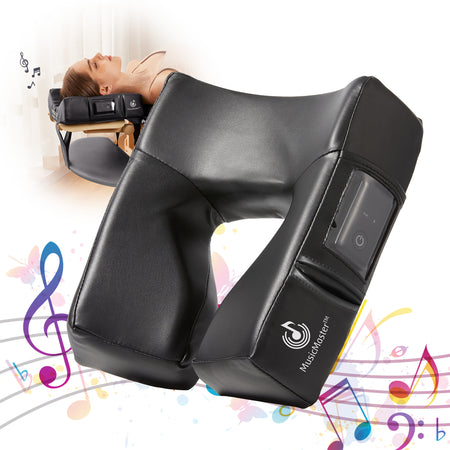 Music Master High Fidelity Sound Ergonomic Face Cradle Cushion- Bluetooth Massage Pillow for Face Down Resting- Ultra Soft Massage Table Headrest for Personal & Professional Use- 8.9cm Foam Headrest with Large Eye Opening for Superior Comfort. Black