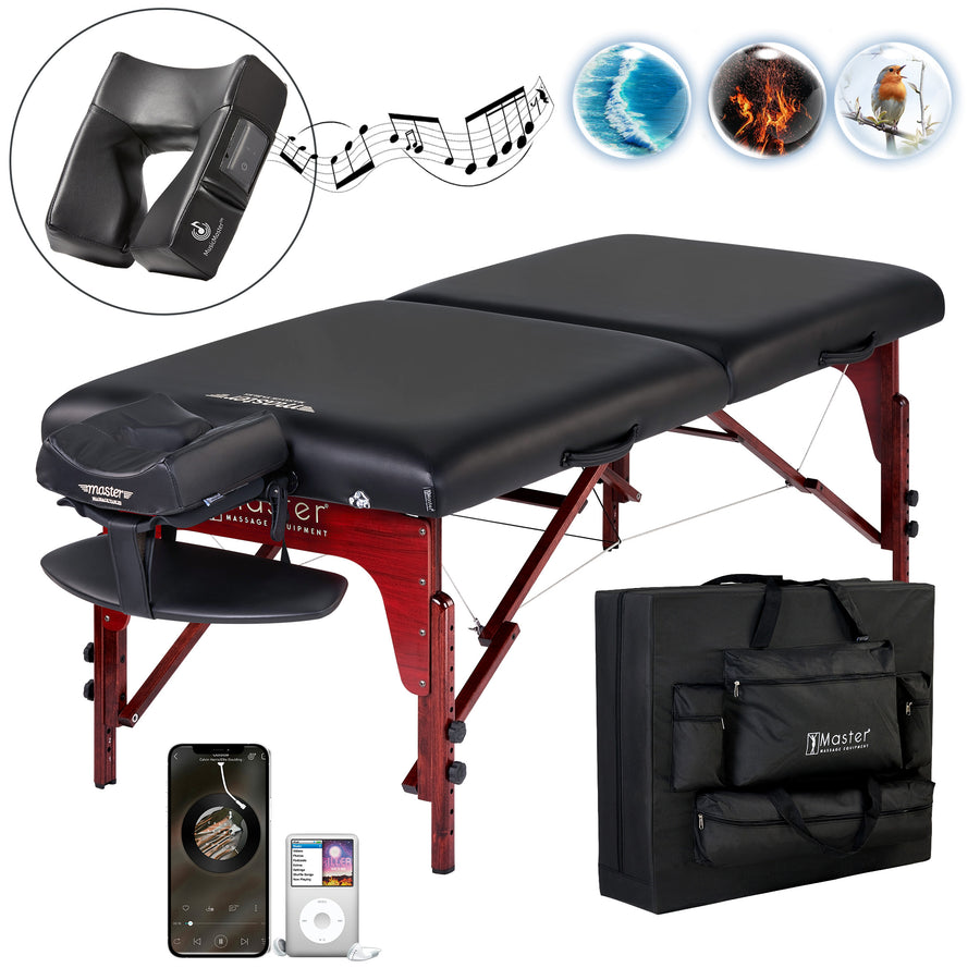 Master Massage 71cm Memory Foam Montclair Portable Massage Table Package with MEMORY FOAM, Shiatsu Cables, Reiki Panels! (Black Color)