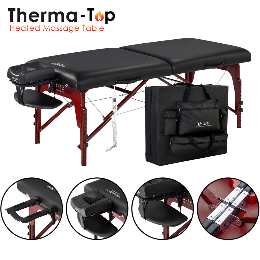 Master Massage 71cm MONTCLAIR Portable Massage Table Package with Therma-Top (UK Plug) - Adjustable Heating System, Shiatsu Cables, & Reiki Panels! (Black Color)