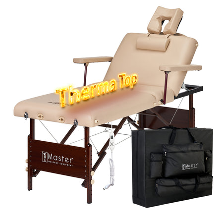 MD10 Master Massage 71cm DEL RAY SALON Portable Massage Table Package, The Thermal top function has stopped working and No Accessories with this table Adjustable Heating System! (Sand Color)