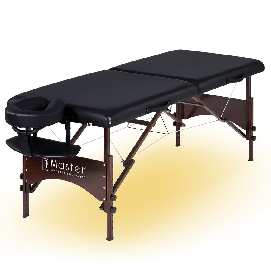 Master Massage 70cm Price Competitive Argo Portable Massage Table Package in Cream w/ Walnut Legs with Galaxy Lighting System
