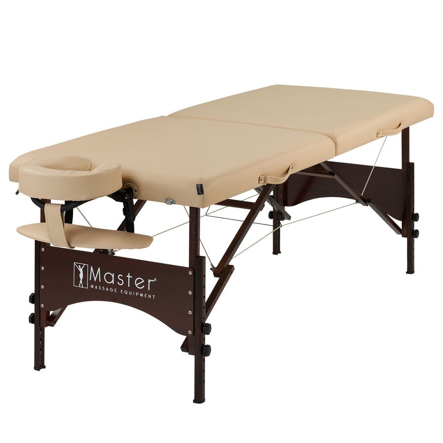 Master Massage 70cm Price Competitive Argo Portable Massage Table Package in Cream w/ Walnut Legs with Galaxy Lighting System