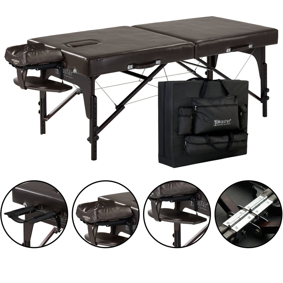Master Massage 71cm SUPREME Pro Portable Massage Table Package with MEMORY FOAM Layer, Reiki Panels, & Face Port! (Chocolate Color) with Galaxy Lighting System